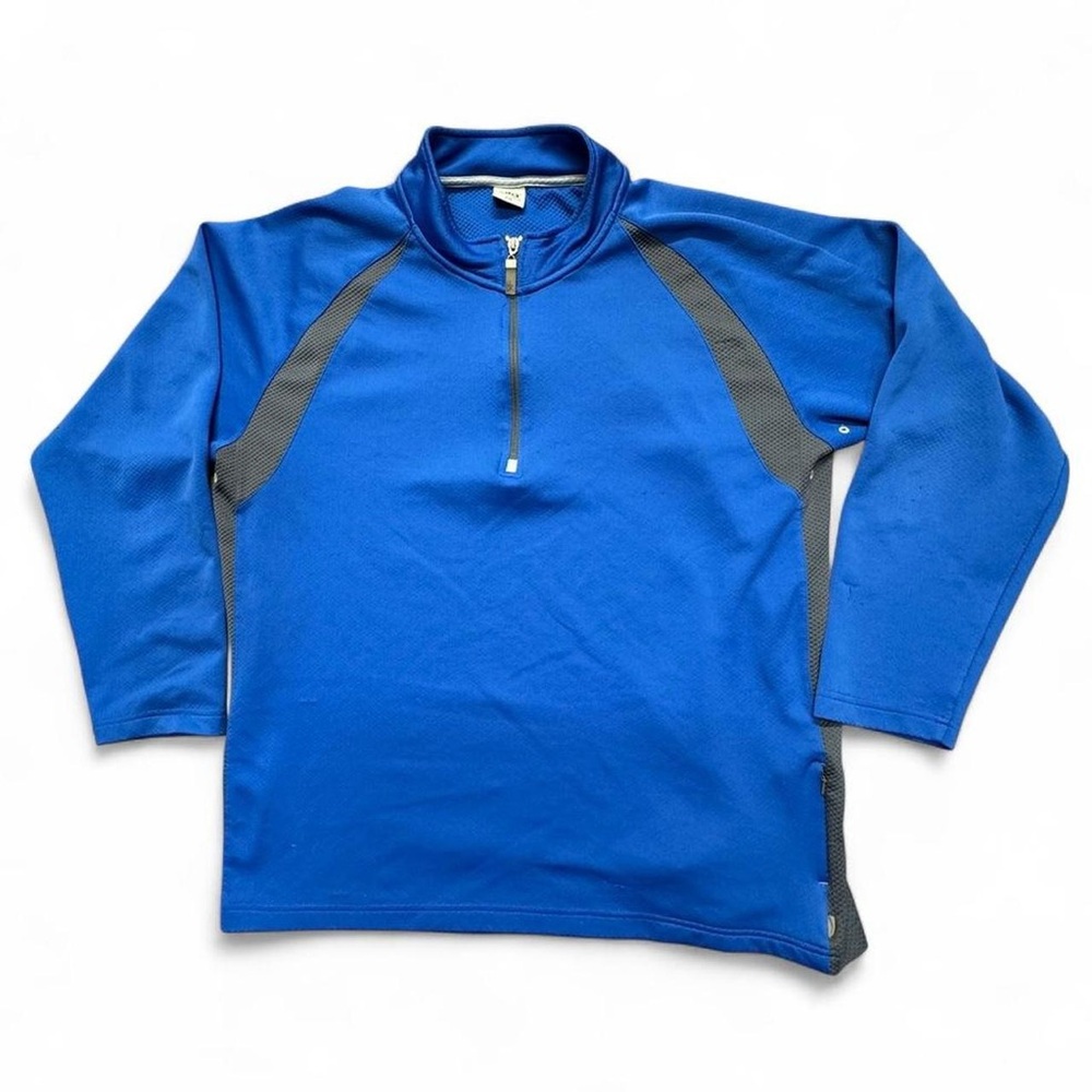 ALO Yoga Royal Blue Zip-Front Athletic Top with Gray Trim Quarter Zip BK24